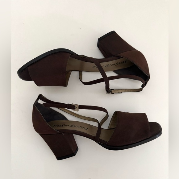 Yves Saint Laurent Vintage Open Toe Block Heel Strappy  Sandals Brown Sz.7 Italy - Picture 2 of 11